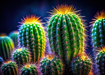 Low Light Cactus Green Spikes Background AI Photo