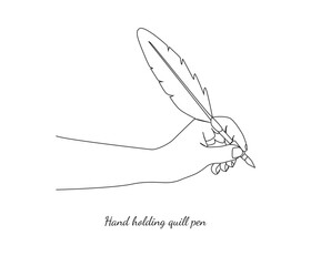vector line art of hand holding a quill pen