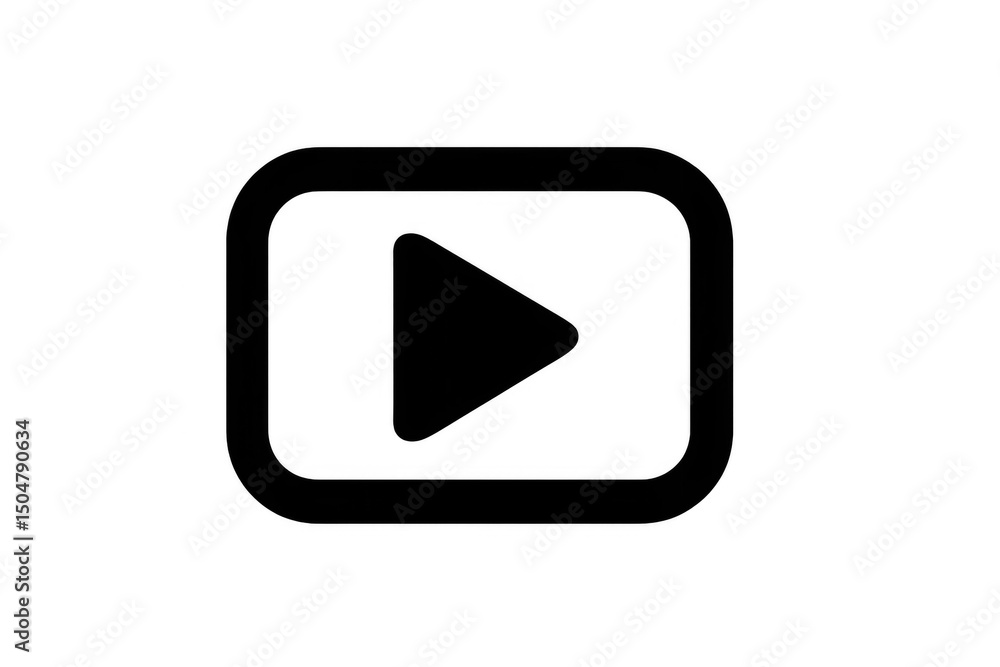 Poster black play button symbol within rounded frame indicating video playback, set against transparent bac