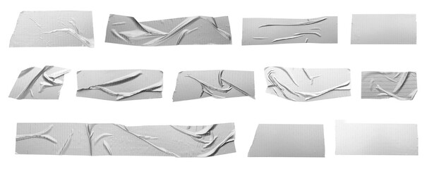 Adhesive tape pieces isolated on white, set