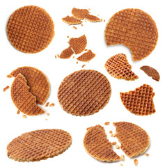Yummy Dutch waffles isolated on white, set