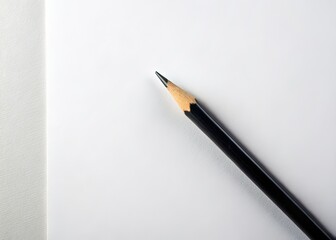 Minimalist Blank Paper, Black Pencil, White Background AI Photo