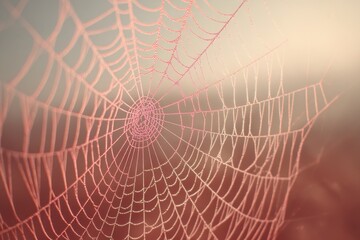 Dew-kissed spider web intricate design.