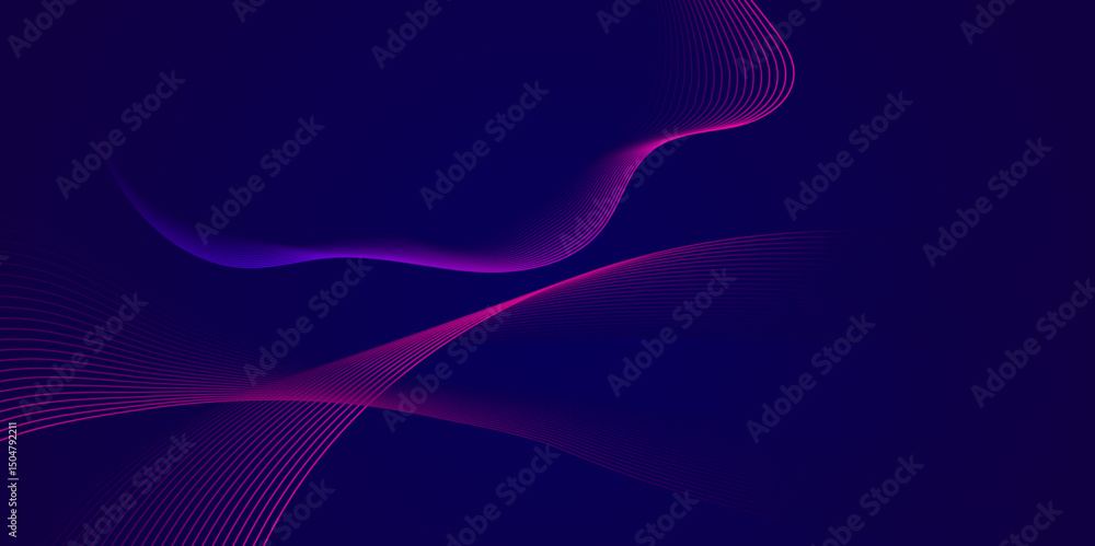 Poster abstract glowing wave lines on dark blue background. dynamic wave pattern. modern flowing wavy lines