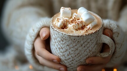 Cozy Hot Chocolate with Marshmallows in a Warm Knit Sweater