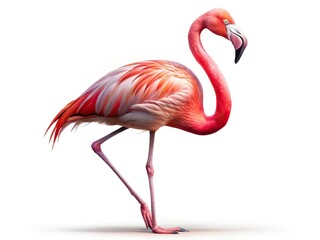 Obraz premium Minimalist Pink Flamingo, Isolated, White Background, Photography, AI Art