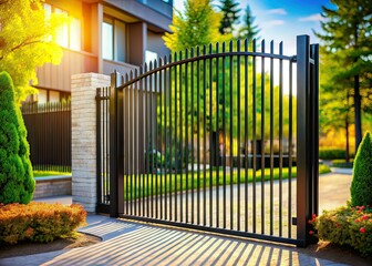Modern Black Metal Gate, Tilt-Shift, AI Art