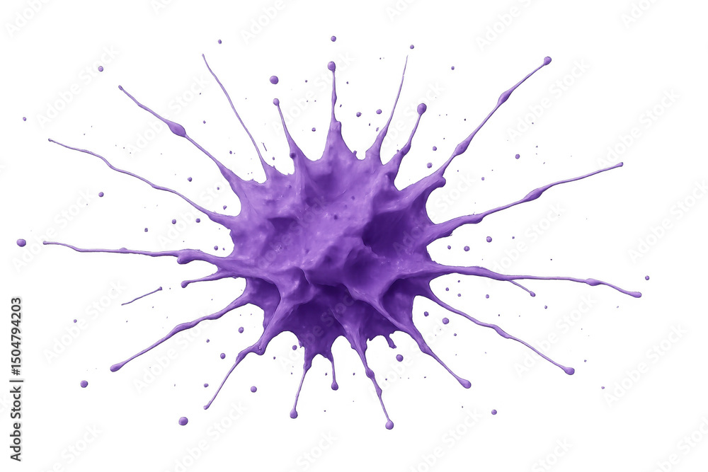Poster purple paint splashing energetically, forming a dynamic and abstract shape against a transparent bac