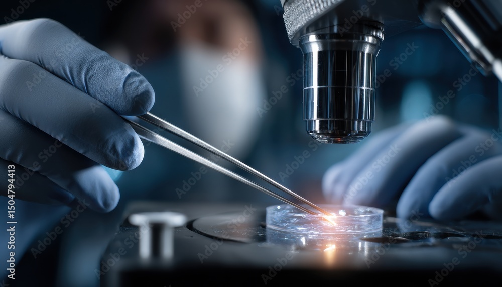 Poster A scientist is using a microscope to examine a cell
