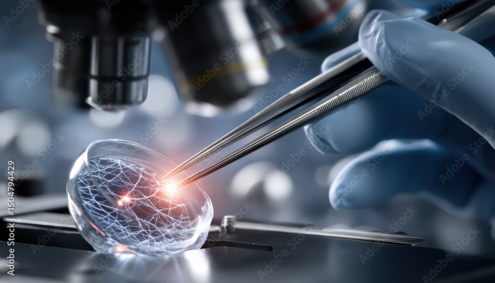 Poster a person is using a microscope to look at a cell
