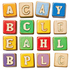 Colorful alphabet blocks arrangement on transparent background