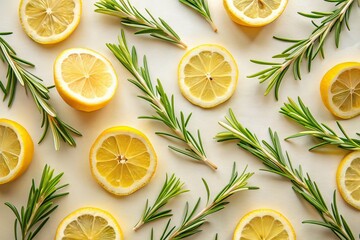 Pastel Summer Rosemary Lemon Sprigs Minimalist Photography