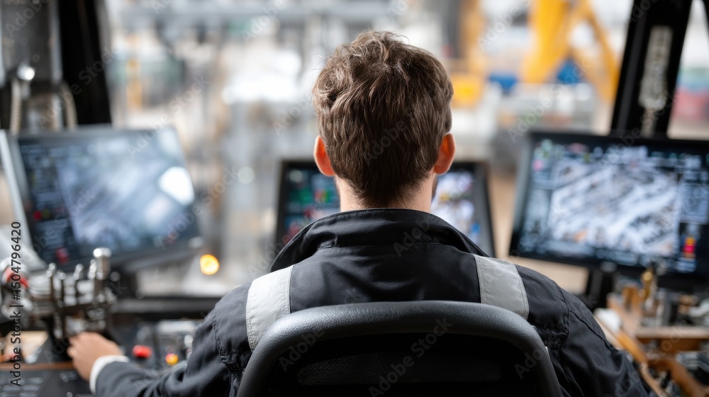 Aufkleber A man is sitting in a control room with multiple screens in front of him