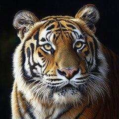 Fototapeta premium Close-up of a Tiger's Face with Intense Yellow Eyes