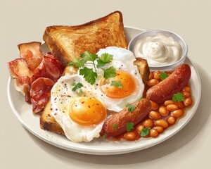 A colorful illustration of a hearty breakfast plate.