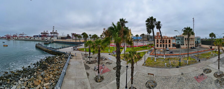 Beautiful panoramic view of Plaza Grau, the lighthouse and the port of Callao