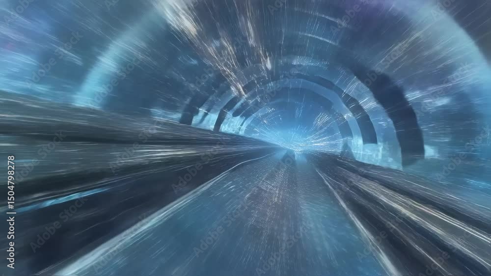 Aufkleber futuristic spaceship traveling at warp speed through a tunnel made of energy and light, with motion 