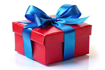Obraz premium Red Gift Box with Blue Bow - Gift Photorealistic AI Art