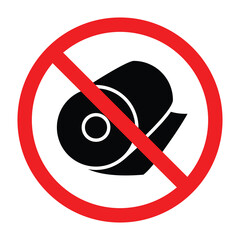 Forbidden sign with tissue roll icon, no tissue sign, tissue paper roll prohibition symbol, do not use toilet tissue paper sign

