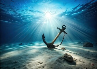 Obraz premium Underwater Anchor, Minimalist Seascape, Deep Sea