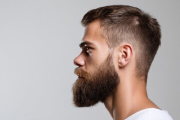 Obraz premium A man with a beard and short hair is standing in front of a white wall