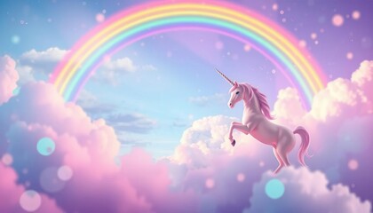 Rainbow clouds, unicorn, bokeh, portal, princess party banner , magical, vibrant
