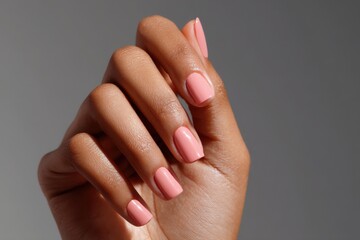 A hand with long pink fingernails