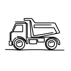 Fototapeta premium Line Art Dump Truck: Essential Construction Vehicle in Monochrome Vector Outline for the Trucking Industry