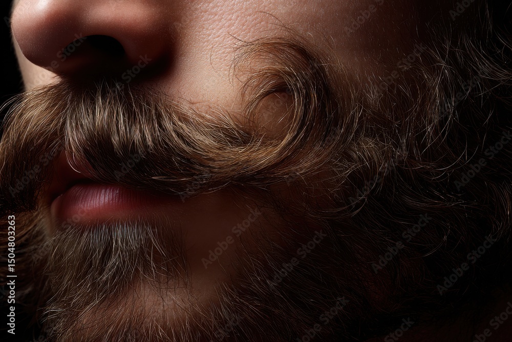 Poster a man with a mustache has a beard that is very long and full