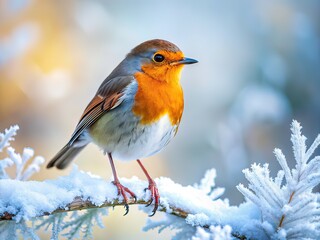 Fototapeta premium Winter Robin Long Exposure Photography, Cold Day, Bird in Snow