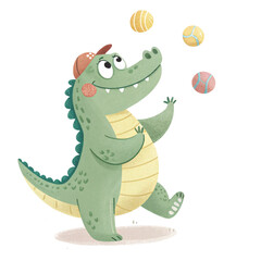 Fototapeta premium Alligator Play all kinds of sports Minimal Clipart White Background 