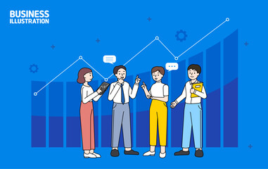 4명이 대화하며 의견을 나누고있는 비즈니스 이미지(벡터)