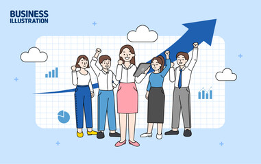 여러명이 한팀이 되어 파이팅 하고있는 비즈니스 이미지(벡터)