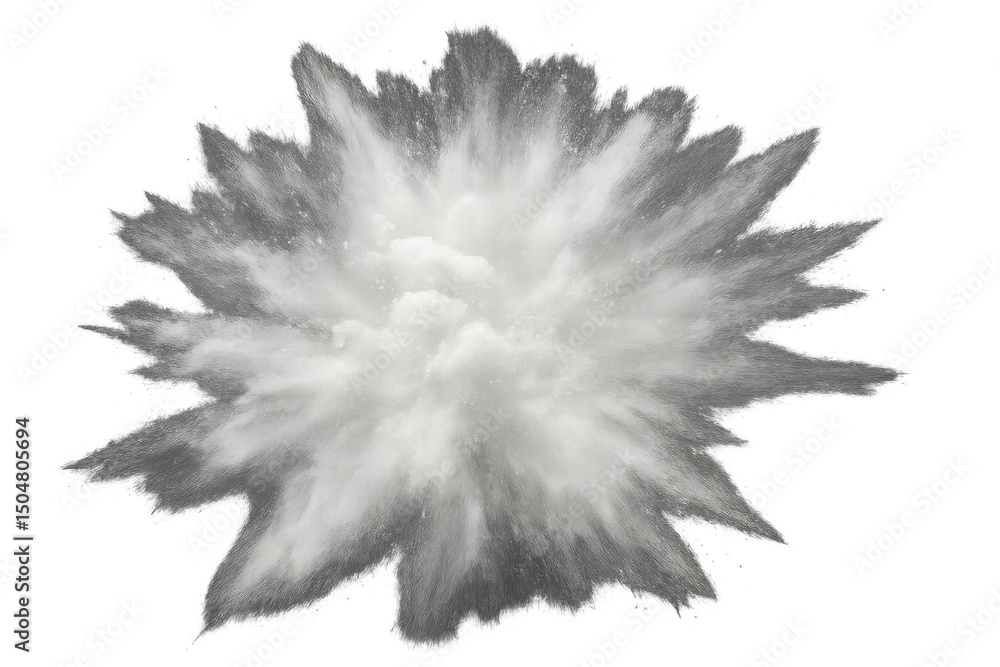 Poster white powder bursting into dynamic cloud, creating dramatic visual effect against transparent backdr