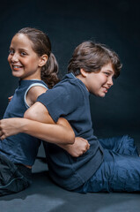 Two happy children are playing and having fun together