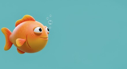 Adorable 3D Rendered Goldfish Swimming in Teal Water: A Delightful Underwater Scene
