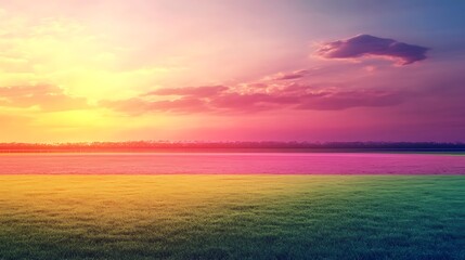 Obraz premium Colorful landscape with gradient sky and green field
