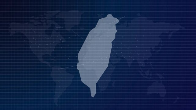 Taiwan map futuristic country Taiwanese shape connected global map with blue gradient background