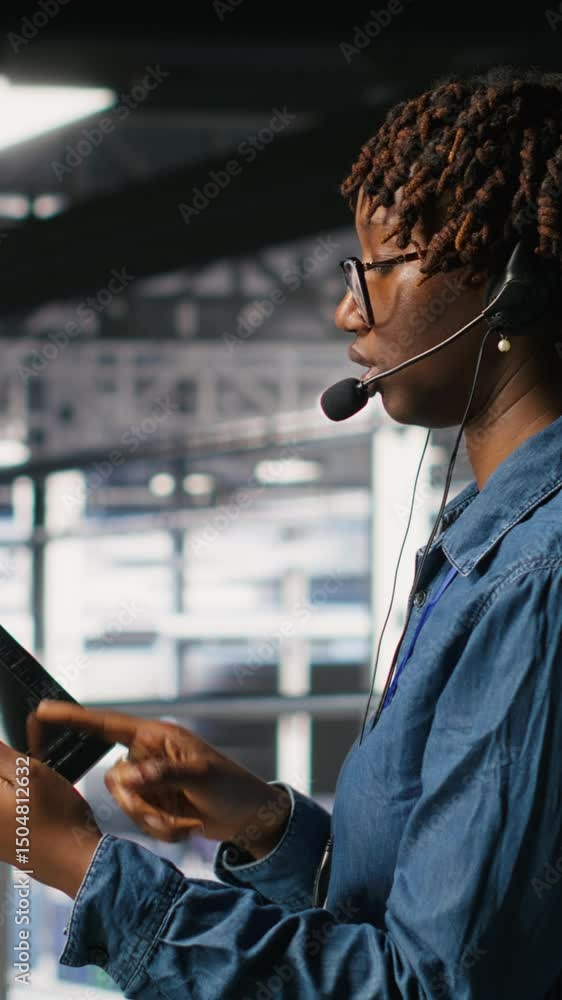 Poster vertical video server hub it expert monitors systems, doing tech support, guiding users through trou