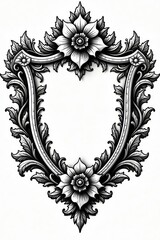 Ornate black & white floral shield Retro design, perfect for tattoo Baroque, Victorian style , victorian, retro
