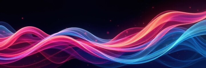 Abstract swirling multicolored waves, black backdrop, geometry, waves