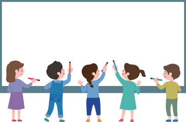 Children writing or drawing something on a board 1