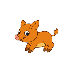 Vector Kawaii Jumping Baby Boar Side View Cartoon Illustration