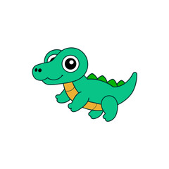 Vector Kawaii Jumping Baby Crocodile Side View Illustration