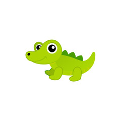 Kawaii Jumping Baby Crocodile Side View Vector Cartoon
