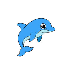 Fototapeta premium Kawaii Jumping Baby Dolphin Side View Vector Graphic Art