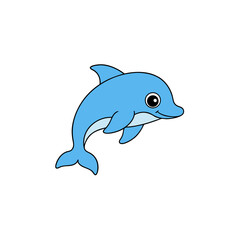 Vector Cute Jumping Baby Dolphin Side View Vector Kawaii Art