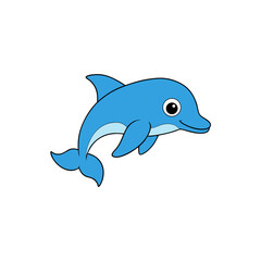 Fototapeta premium Jumping Baby Dolphin Side View Vector Kawaii Illustration