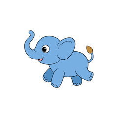 Kawaii Jumping Baby Elephant Side View Vector Graphic Art