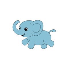 Vector Kawaii Jumping Baby Elephant Side View Cartoon Art
